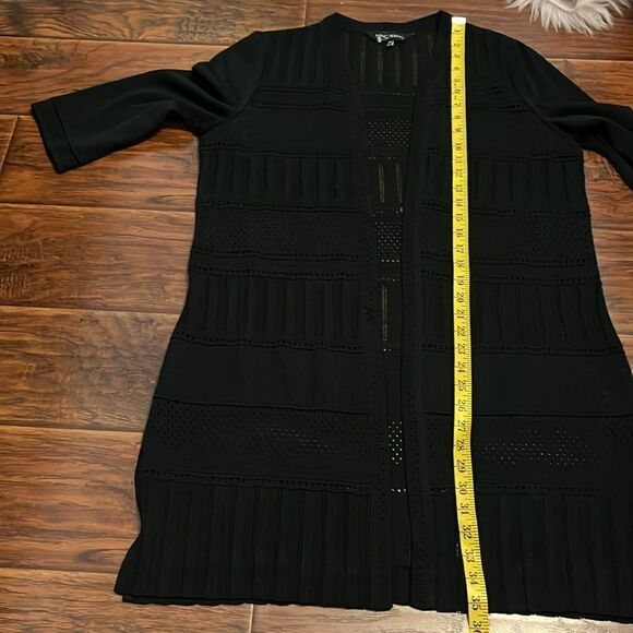 Ming Wang Black Semi Sheer Mesh Open Cardigan Duster Capsule Wardrobe Modern - Picture 6 of 8